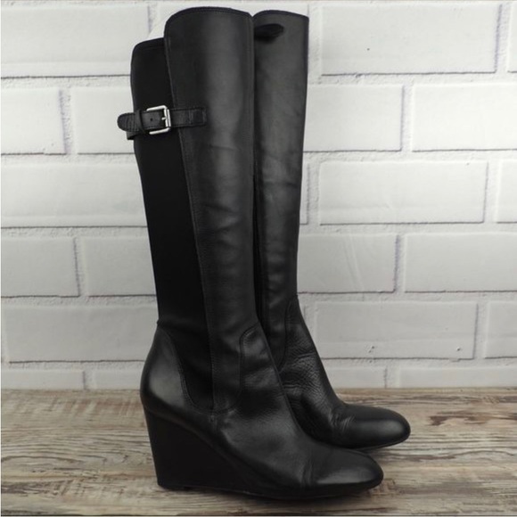 Franco Sarto Obelisk Tall black leather boots, wedge - Picture 3 of 3